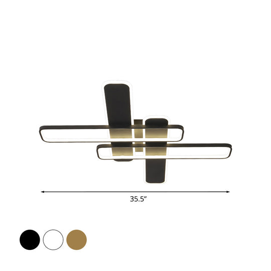 35.5/43 W Cross Rectangle Flushmount Led Flush Light Fixture - Minimal Acrylic White/Black/Gold