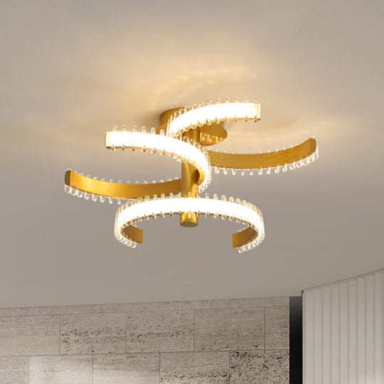 Gold C-Shape LED Ceiling Lamp with Semi-Flush Mount - 2/3 Tiers, Acrylic, White/Warm Light