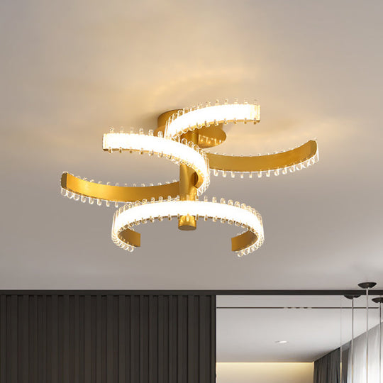 Gold C-Shape LED Ceiling Lamp with Semi-Flush Mount - 2/3 Tiers, Acrylic, White/Warm Light