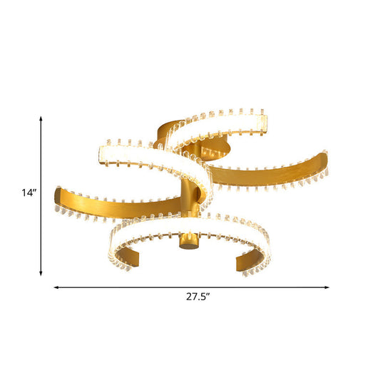 Gold C-Shape LED Ceiling Lamp with Semi-Flush Mount - 2/3 Tiers, Acrylic, White/Warm Light