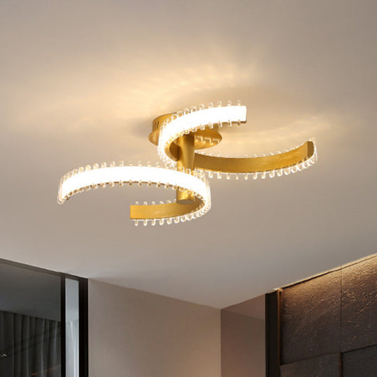 Gold C-Shape LED Ceiling Lamp with Semi-Flush Mount - 2/3 Tiers, Acrylic, White/Warm Light