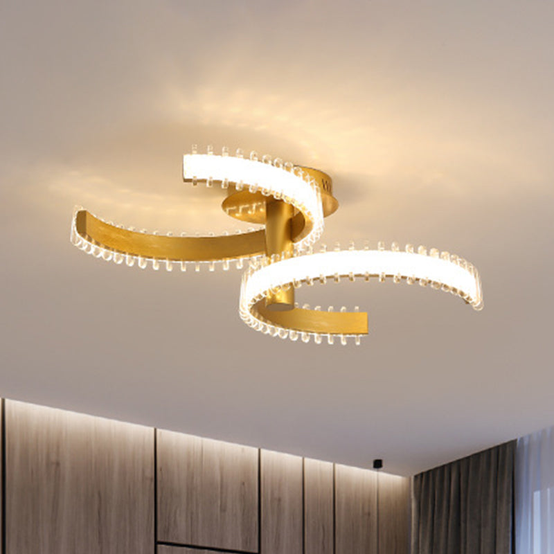 Gold C-Shape LED Ceiling Lamp with Semi-Flush Mount - 2/3 Tiers, Acrylic, White/Warm Light