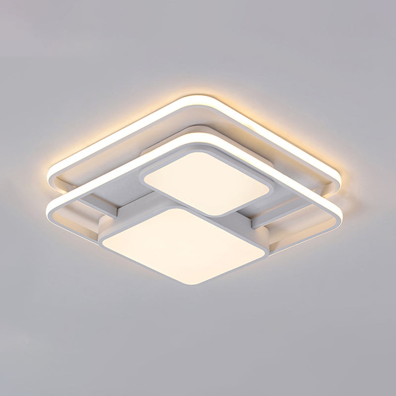 Contemporary Metallic Squared Flush Mount Lamp - White/Black Led Light 16.5/20.5 Width White/Warm