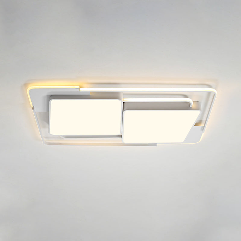 Modern Metal Led Flush Ceiling Light For Living Room - Rectangular White/Black Fixture With Warm