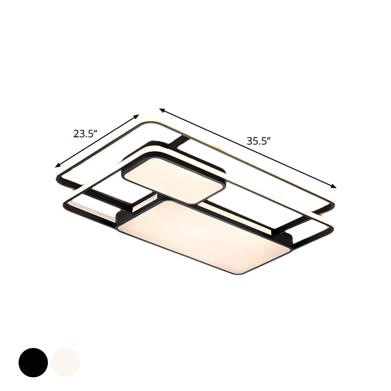 Rectangular Led Flush Ceiling Light In White/Black With Modernist Metallic Finish - White/Warm