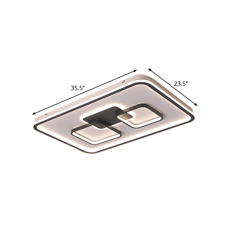 Modern Metal Rectangular Flushmount Led Ceiling Light In Black - White/Warm For Living Room