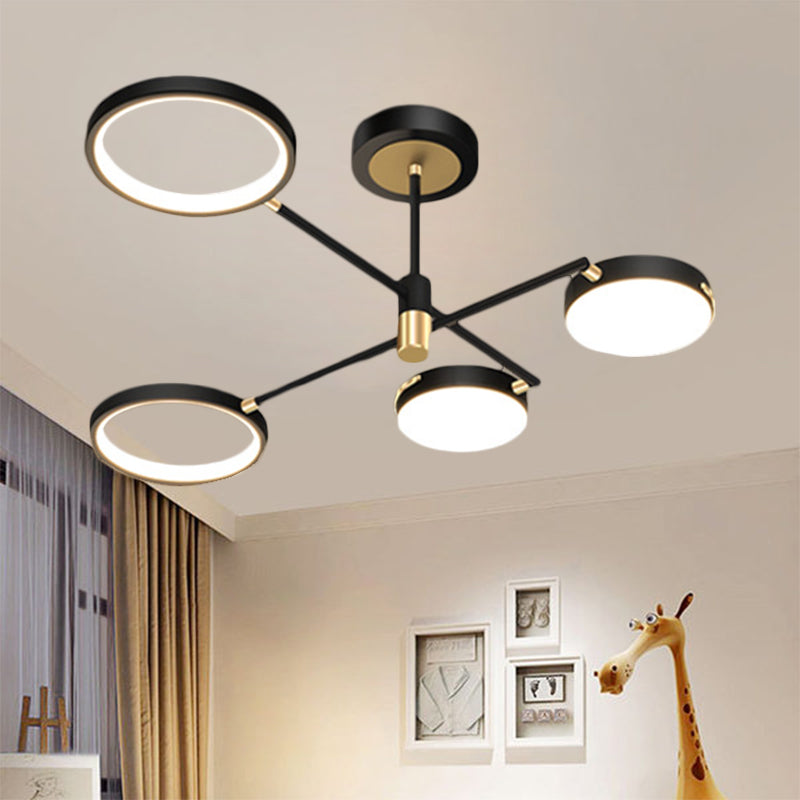 Modern Metallic 4-Light Round Semi Flush LED Dining Room Fixture