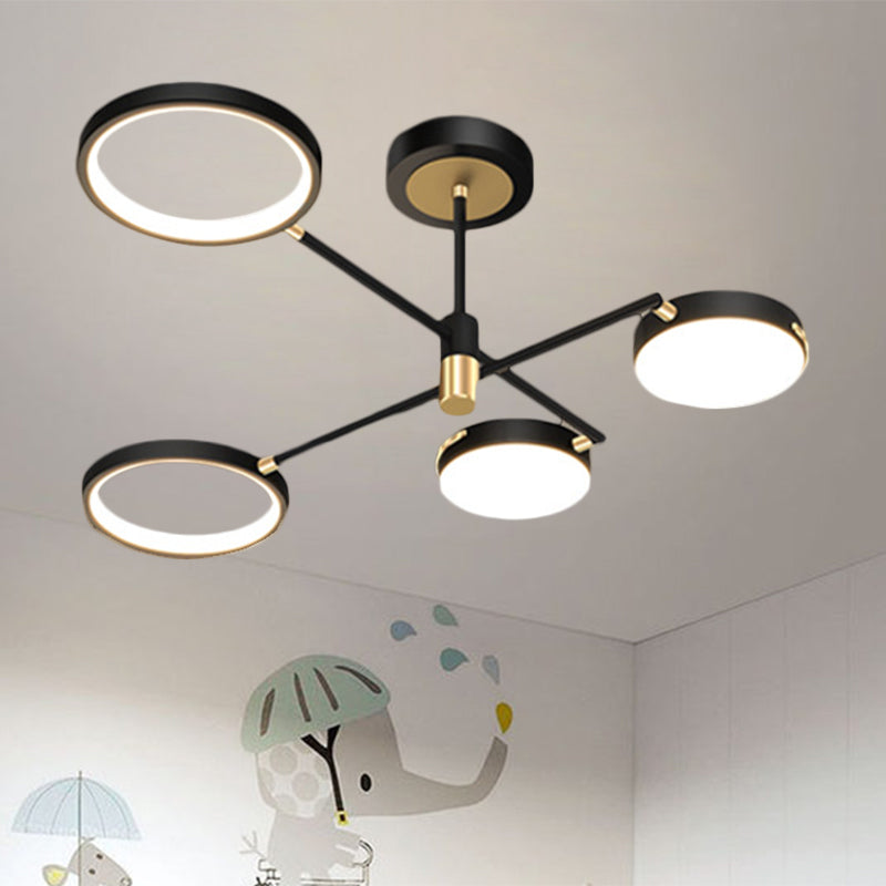 Modern Metallic 4-Light Round Semi Flush LED Dining Room Fixture