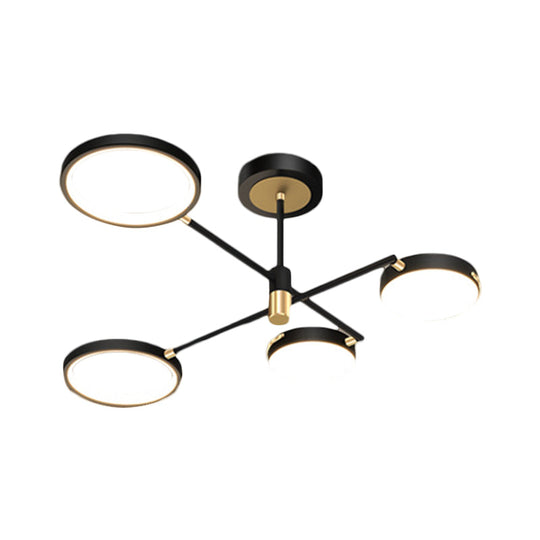 Modern Metallic 4-Light Round Semi Flush Led Dining Room Fixture