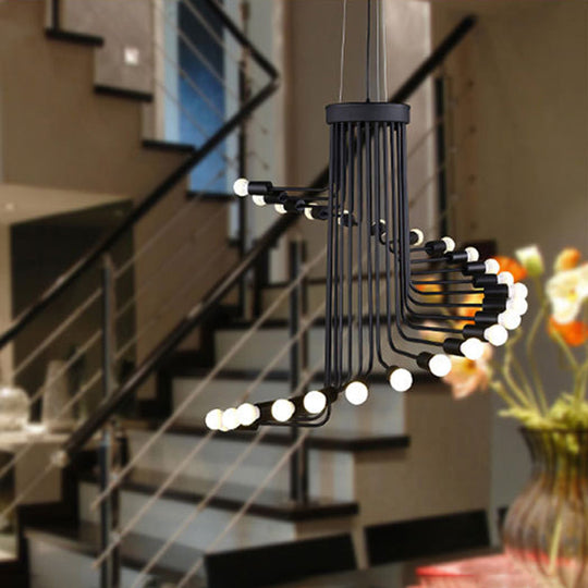 Black Industrial Angled Arm Chandelier With Spiral Iron Design - 16/26 Bulb Dining Room Pendant 26 /