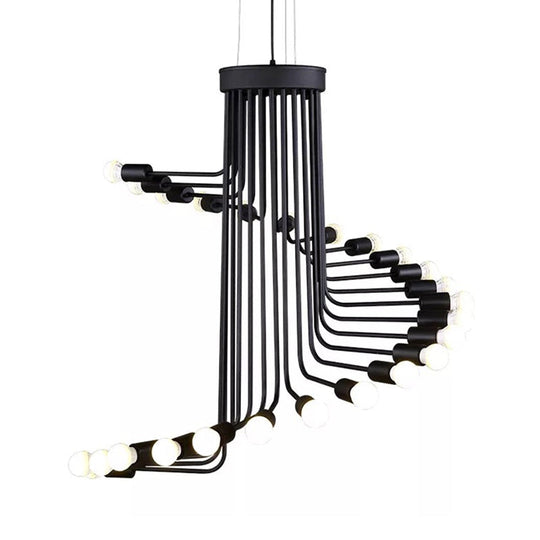 Industrial Angled Arm Ceiling Chandelier with Spiral Iron Design - Black Finish, 16/26 Bulbs - Perfect for Dining Room Pendant Lighting