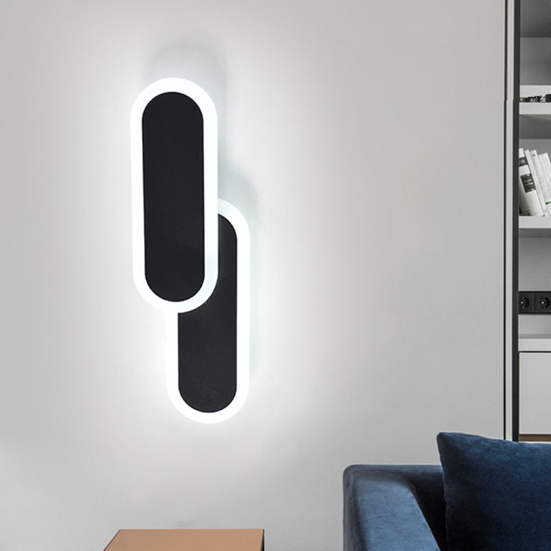 11/14.5 Dual Oval Sconce Led Wall Light Fixture - White/Black Modernist Style With White/Warm Black