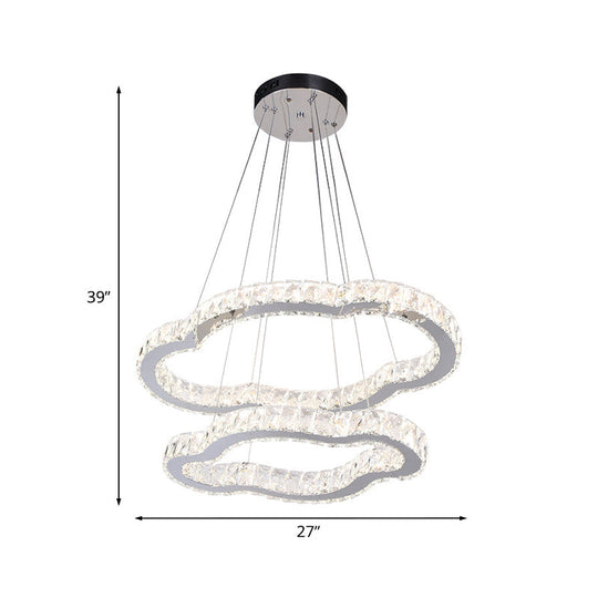 Modern 2-Tier Led Chandelier With Chrome Finish And Inlaid Crystal Accents - Cloud Shaped Pendant