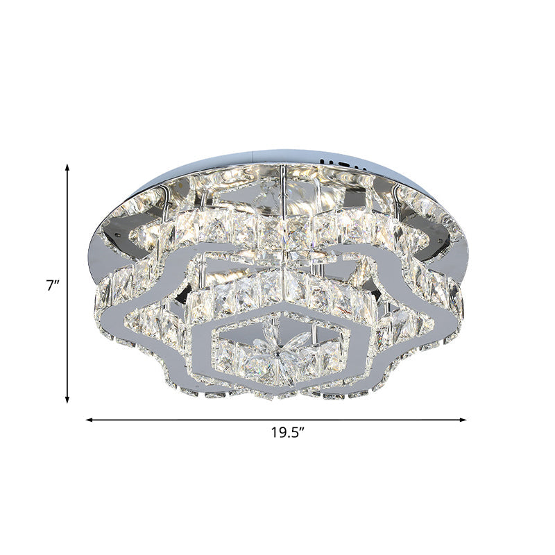 Modern Crystal LED Flush Light with Inlaid Stainless Steel Flower Design - Ideal for Living Room Ceiling Mount