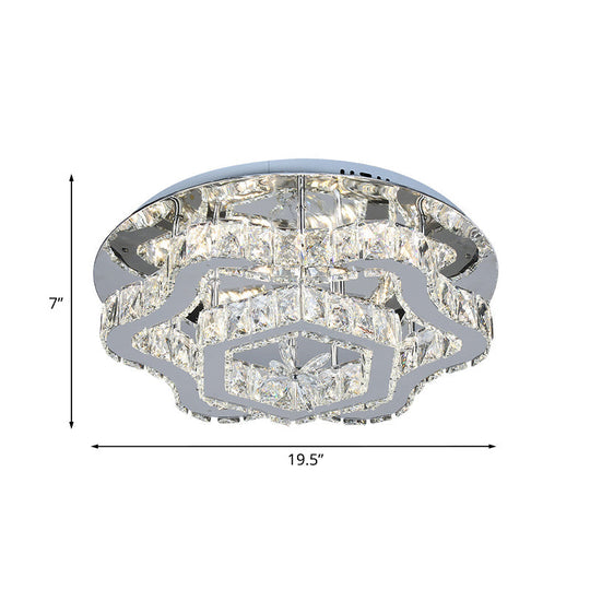 Modern Crystal LED Flush Light with Inlaid Stainless Steel Flower Design - Ideal for Living Room Ceiling Mount