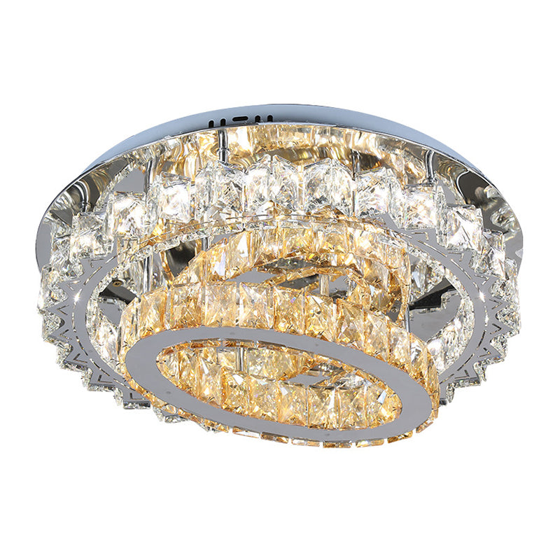 Contemporary Crystal Stainless Steel LED Semi Flush Mount Bedroom Ceiling Lamp with Tiered Hoops