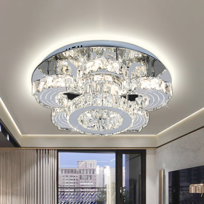 Modern Led Flower Blossom Crystal Ceiling Light In Stainless Steel Finish Stainless-Steel