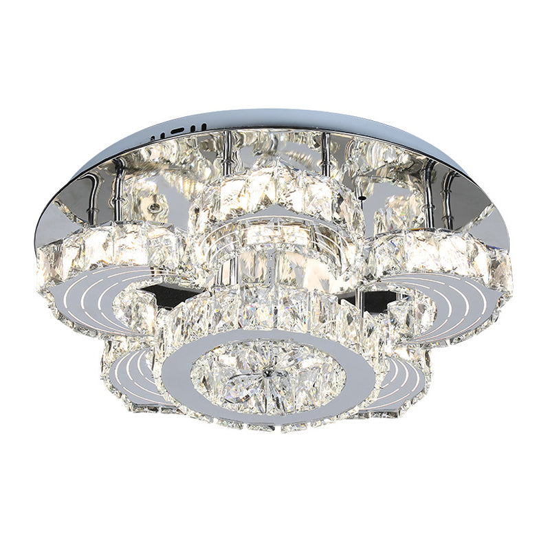 Modern LED Flower Blossom Crystal Ceiling Light in Stainless Steel Finish