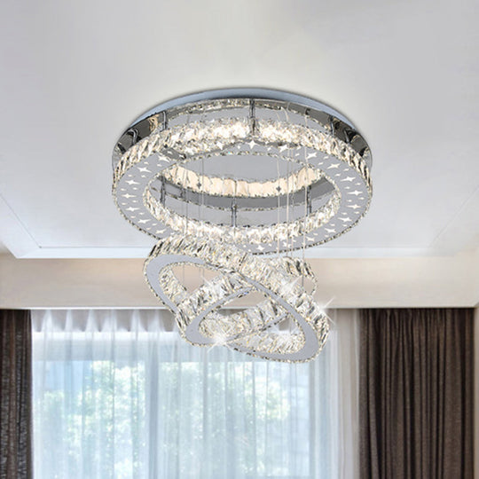 Modern Stainless Steel Crystal Bedroom LED Semi Flush Mount Ceiling Light