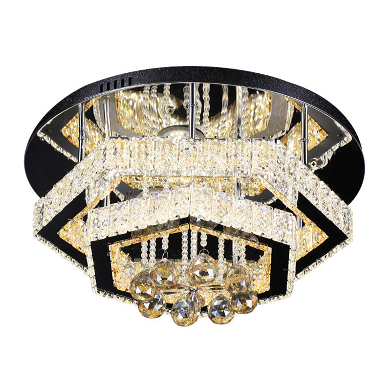 Modern Gold LED Semi Flush Mount Ceiling Lamp with Crystal Frame