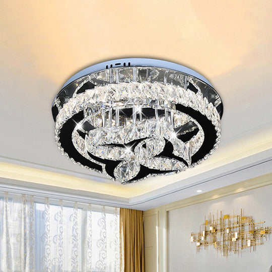 Modern Flower and Hoop LED Semi Flush Stainless Steel Crystal Ceiling Light