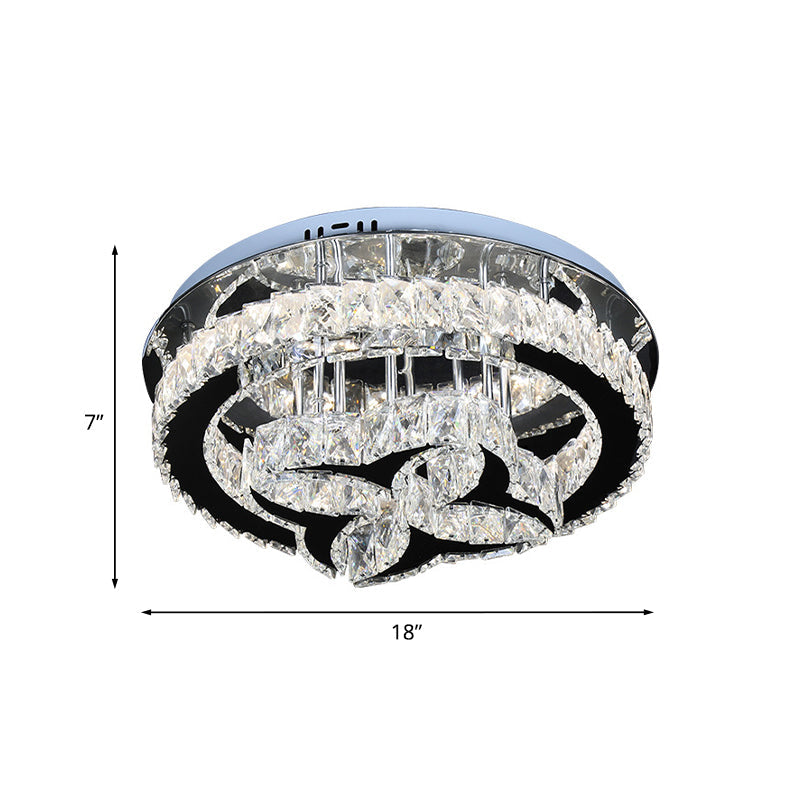 Modern Flower and Hoop LED Semi Flush Stainless Steel Crystal Ceiling Light