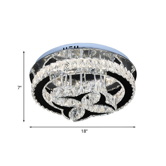 Modern Flower And Hoop Led Semi Flush Stainless Steel Crystal Ceiling Light