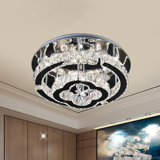 Modern LED Semi Flush Crystal Ceiling Light Fixture in Stainless Steel Frame