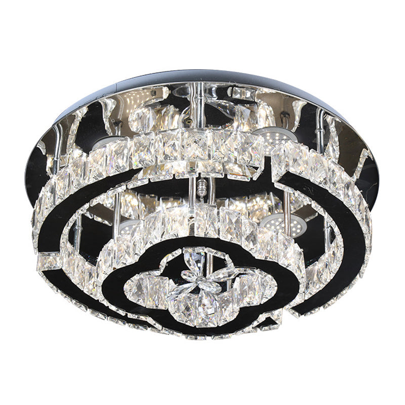 Modern LED Semi Flush Crystal Ceiling Light Fixture in Stainless Steel Frame