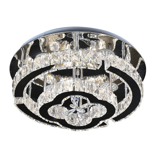 Modern Led Semi Flush Crystal Ceiling Light Fixture In Stainless Steel Frame