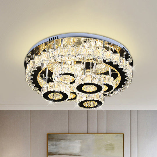 Modern Crystal Ceiling Light - LED Semi Flush Fixture in Stainless Steel