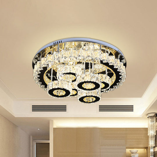 Modern Crystal Ceiling Light - LED Semi Flush Fixture in Stainless Steel