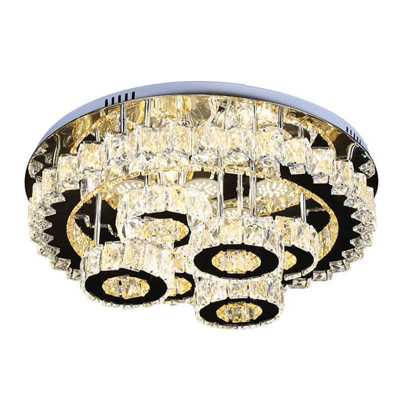 Modern Crystal Ceiling Light - LED Semi Flush Fixture in Stainless Steel