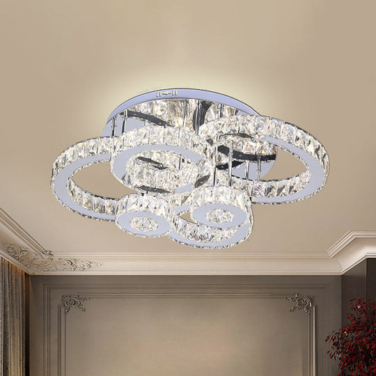 Contemporary LED Ceiling Light with Crystal Multi-Rings and Stainless Steel Finish for Bedrooms