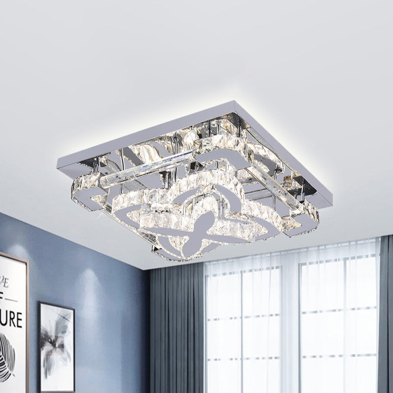 Modern Crystal LED Ceiling Light with Stainless Steel Petals for Living Room