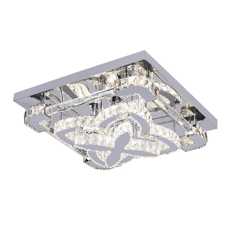 Modern Crystal LED Ceiling Light with Stainless Steel Petals for Living Room