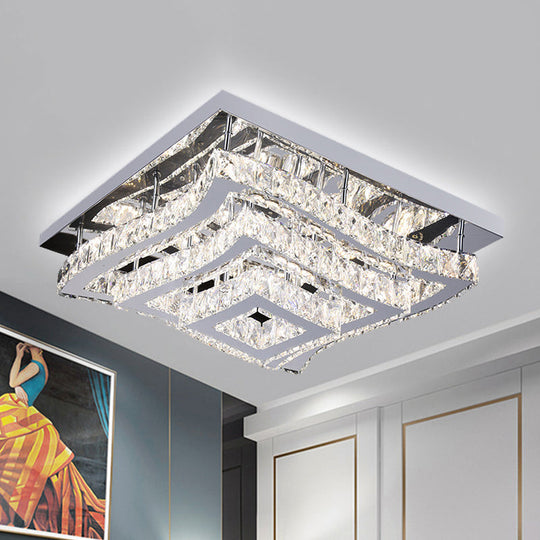 Modern Stainless Steel Crystal LED Semi-Flush Ceiling Light with Wavy Tiers