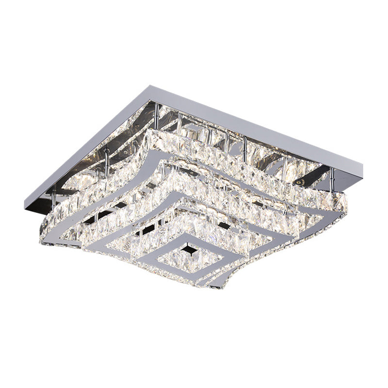 Modern Stainless Steel Crystal LED Semi-Flush Ceiling Light with Wavy Tiers