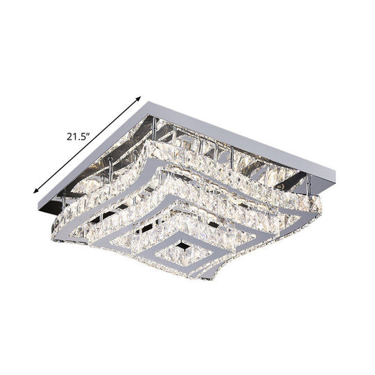 Modern Stainless Steel Crystal LED Semi-Flush Ceiling Light with Wavy Tiers