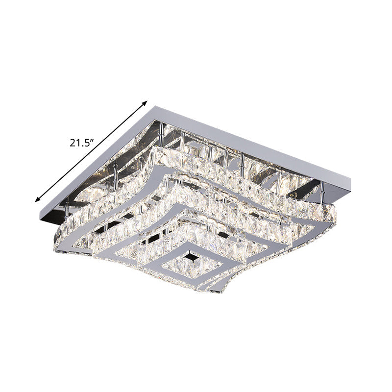 Modern Stainless Steel Crystal Led Semi-Flush Ceiling Light With Wavy Tiers