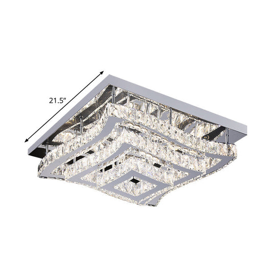 Modern Stainless Steel Crystal Led Semi-Flush Ceiling Light With Wavy Tiers