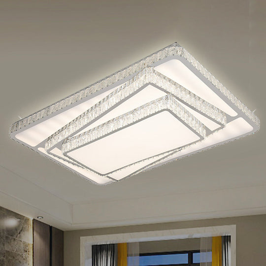 Contemporary LED Flush Ceiling Light with Stacked Crystal Rectangles in White