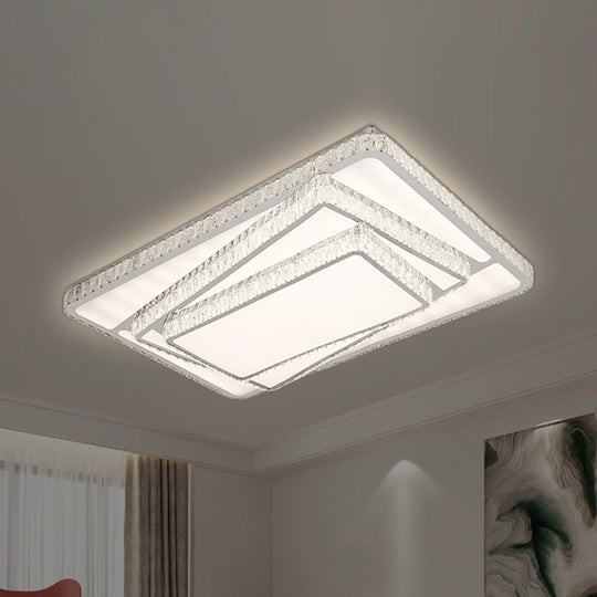 Contemporary Led Flush Ceiling Light With Stacked Crystal Rectangles In White