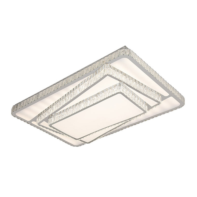 Contemporary Led Flush Ceiling Light With Stacked Crystal Rectangles In White