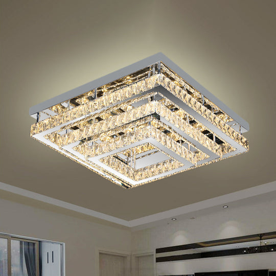 Modern Square Crystal Semi Flush LED Ceiling Light for Bedrooms - Stainless Steel Finish