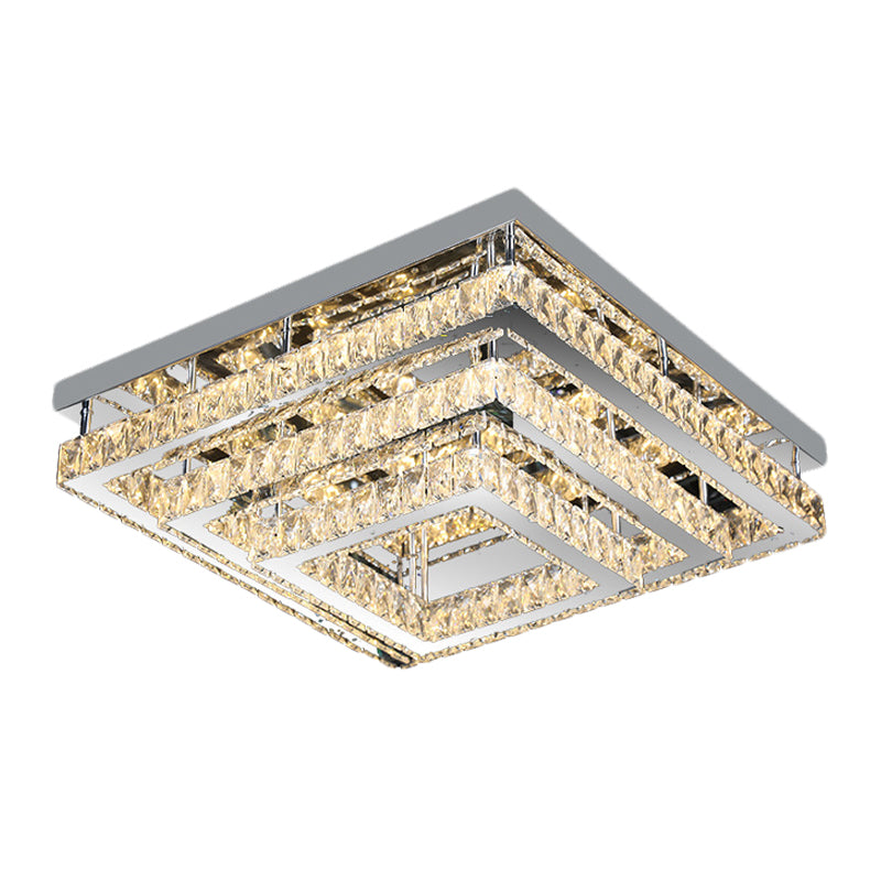 Modern Square Crystal Semi Flush LED Ceiling Light for Bedrooms - Stainless Steel Finish