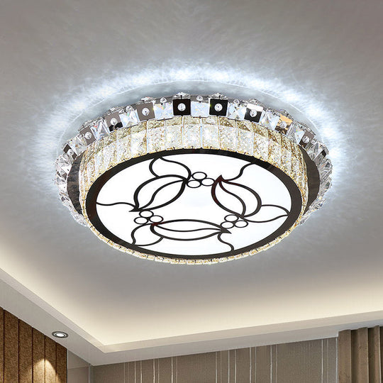 Modern Stainless Steel LED Flush Ceiling Lamp with Beveled Crystal, Leaf Pattern