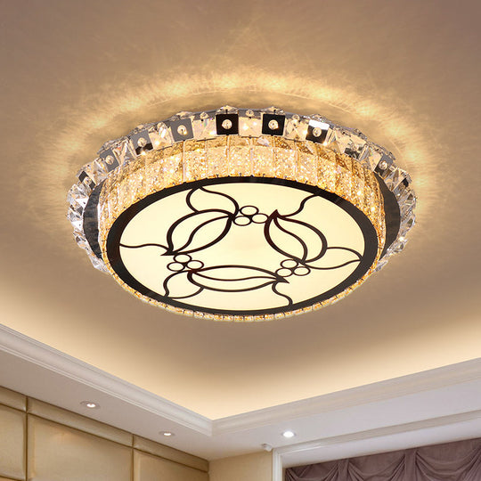 Modern Stainless Steel LED Flush Ceiling Lamp with Beveled Crystal, Leaf Pattern