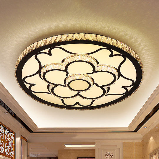 Modern LED Floral Ceiling Light with Stainless Steel Crystal Insert - Flush Mount