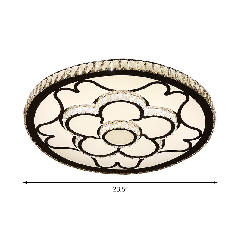 Modern LED Floral Ceiling Light with Stainless Steel Crystal Insert - Flush Mount